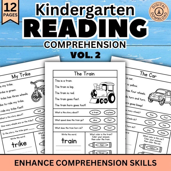 Kindergarten Reading Worksheets, First Grade Reading, At Home Reading Comprehension Worksheets with Questions for Homeschool and Tutoring