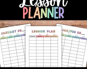 May include: A lesson planner with the words "Lesson Planner" in colorful letters. The planner includes undated pages for lesson plans, with sections for subject, days of the week, and dates. The planner has 46 pages.