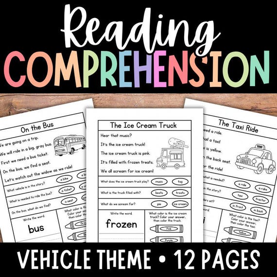 VEHICLE Reading Comprehension Worksheets, Kindergarten Reading, Reading Passages with Questions, First Grade Reading, Second Grade Reading