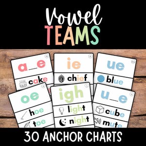 Vowel Teams Anchor Charts, Vowel Team Charts, Vowel Team Posters, Phonemes, Kindergarten Reading, Preschool, Classroom Posters, Homeschool