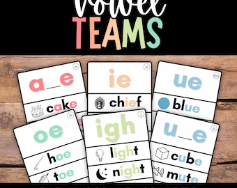 Vowel Teams Anchor Charts, Vowel Team Charts, Vowel Team Posters, Phonemes, Kindergarten Reading, Preschool, Classroom Posters, Homeschool