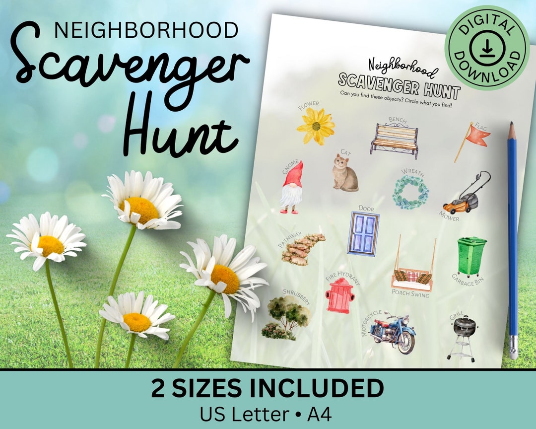 Neighborhood Scavenger Hunt for Kids, Field Trip Game, Nature Walk