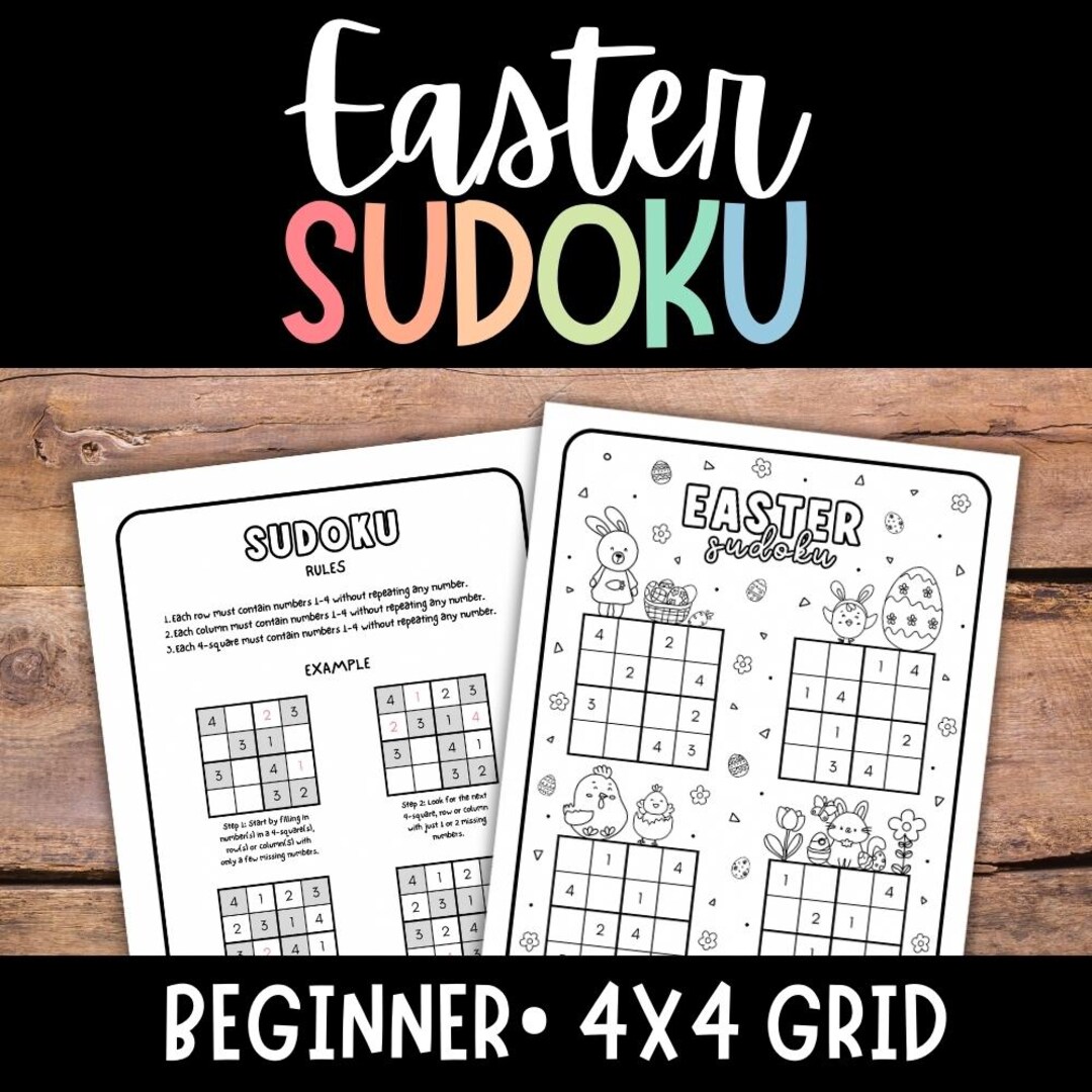 Easter Sudoku Puzzle for Kids, Beginner Math Game (PDF) - Etsy
