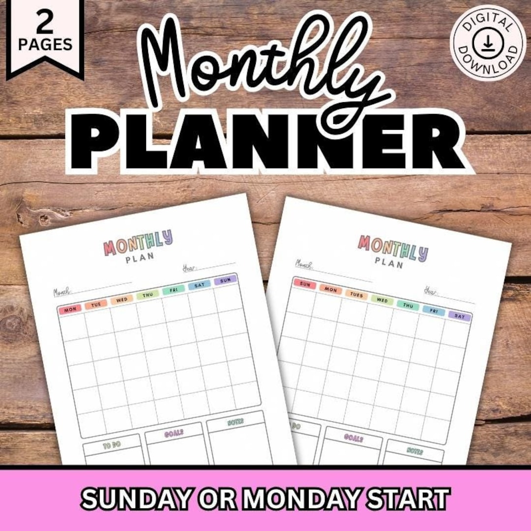 Monthly Planner Printable, Blank Calendar, Planner Printable, Planner