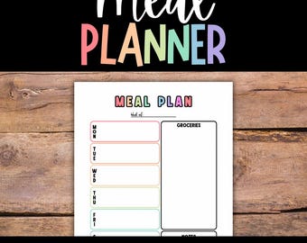 Weekly Meal Planner, Printable Meal Plan Page, Grocery List, Menu Plan, Household Planner Pages, Home Planner, Menu Schedule, Meal Schedule