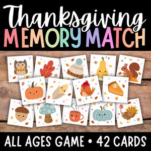 Thanksgiving Memory Match Game Cards, Pattern Recognition (PDF)