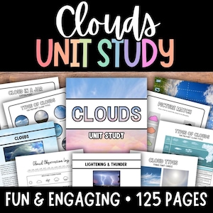 Clouds Unit Study, Science Study Unit, Cloud Unit Study, Homeschool Unit Study, Montessori Unit Study, Cloud Worksheets, Cloud Science