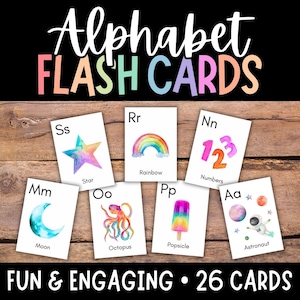 Alphabet Flash Cards, Alphabet Cards, ABC Flash Cards, Montessori Alphabet, ABC Cards, Preschool, Kindergarten, Watercolor Alphabet