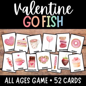 Juego de San Valentín, Go Fish, Juego de cartas de San Valentín, Tarjetas de Go Fish, Juegos de San Valentín, Actividades de San Valentín, Juego de Go Fish imprimible