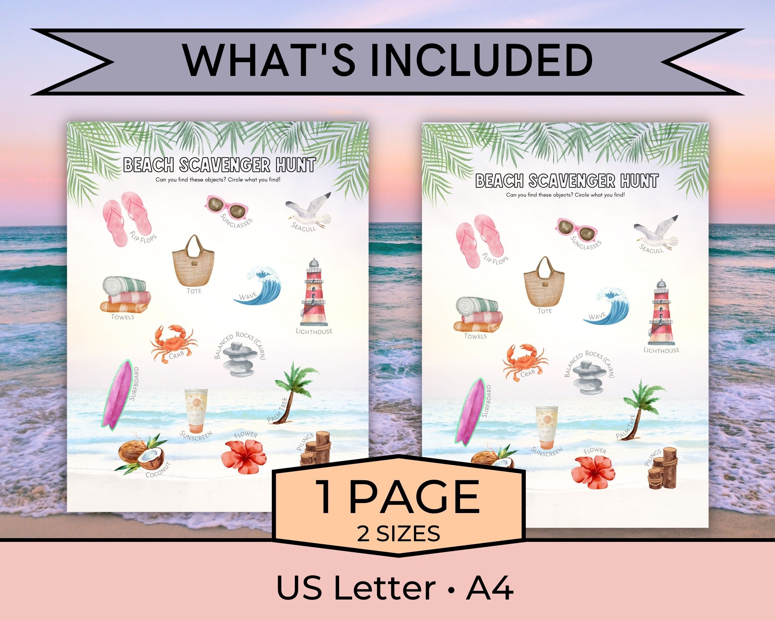 Beach Scavenger Hunt for Kids, Field Trip Game, Nature Walk Activity ...