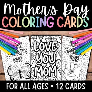 Cartões para colorir para o Dia das Mães, Cartões para o Dia das Mães, Cartão para colorir para o Dia das Mães, Cartões para imprimir para o Dia das Mães, Cartões de felicitações para a mãe
