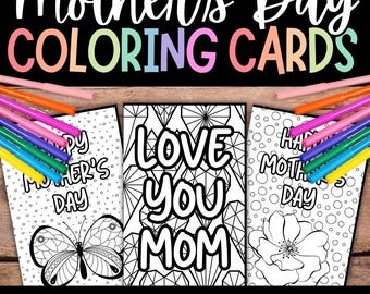Mother's Day Coloring Cards, Printable Greeting Cards (PDF)