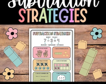 Subtraction Strategies Anchor Chart, Kindergarten Math, Subtraction Chart, First Grade Math, Math Strategies, Subtraction Poster, Math Chart