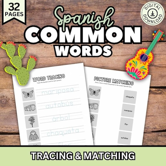 Spanish Worksheets, Kindergarten Spanish, Spanish Word Tracing, Picture Matching, Learning Spanish, Beginner Spanish, First Grade Spanish