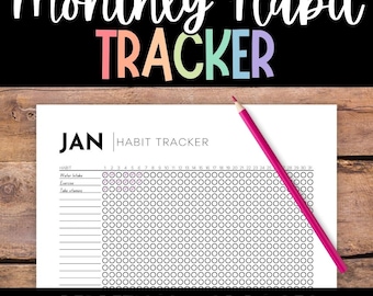 12 Month Habit Tracker Printable, Monthly Planner (PDF)
