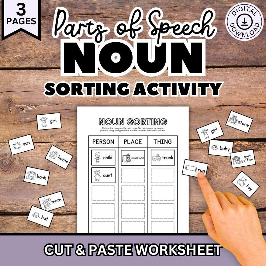 Nouns Sorting, Nouns Worksheet, Parts of Speech Worksheet, Cut and Paste Noun Activity, Nouns Activities, Preschool, Kindergarten, 1st Grade - Etsy nouns-sorting-nouns-worksheet-parts-of-speech-worksheet-cut-and-paste-noun-activity-nouns-activities-preschool-kindergarten-1st-grade-etsy