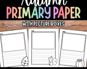 Autumn Handwriting Pages, Primary Paper with Picture Boxes, Lined Writing Paper, Writing Paper for Kindergarten, First Grade, Second Grade