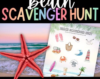 Beach Scavenger Hunt, Scavenger Hunts for Kids, Beach Game, Beach Games, Beach Hunt, Nature Scavenger Hunt, Printable Games for Kids