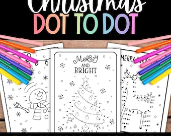 May include: A set of Christmas-themed dot-to-dot activity books for children. The cover features the text "Christmas DOT TO DOT" in colorful letters. The pages include images of a snowman, Christmas tree, and reindeer. The text "FOR CHILDREN • 10 PAGES" is also visible.