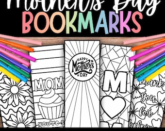 Mother's Day Coloring Bookmarks, Printable Mom Gift (PDF)