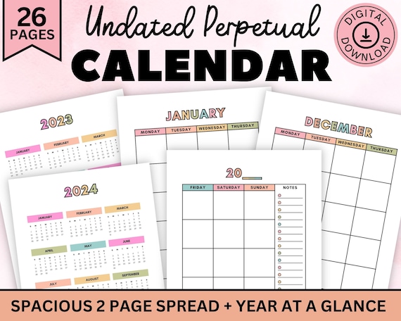 2 Page Monthly Calendar Spread, 2023 2024, Monthly Calendar Planner Pages, Two  Page Calendar, Printable Calendar Monthly, Yearly Calendar - Etsy