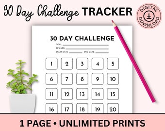 30 Day Goal Tracker, Printable 30 Day Challenge Tracker, 30 Day Tracker, 30 Day Habit Tracker, 30 Day Fitness Tracker, Progress Trackers