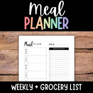 Weekly Meal Planner Printable Meal Planning Grocery List Meal Plan Menu for Diet Tracking image 1