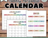 Printable 2025 Calendar, Monthly Calendar, Monthly Calendar Printable, Horizontal Calendar, Year at a Glance, 1 Page Calendar, 2025