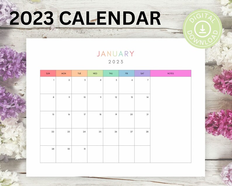 Printable Calendar 2023 BLANK 12 Month Calendar Horizontal - Etsy