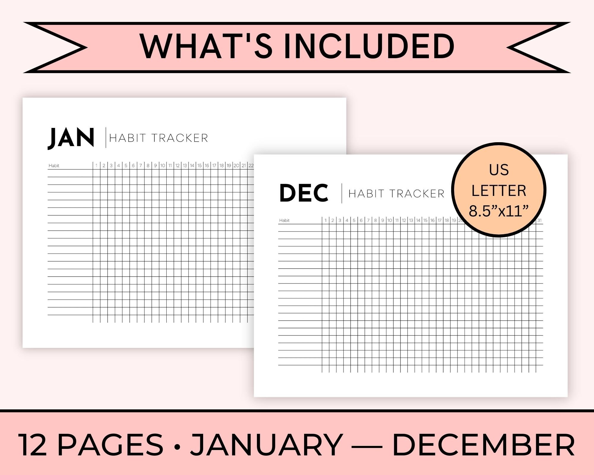 Monthly Habit Tracker Printable Etsy Monthly Habit Tracker Printable Etsy