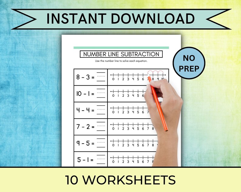 Number Line Math Worksheets Addition Equations Within 10 Etsy