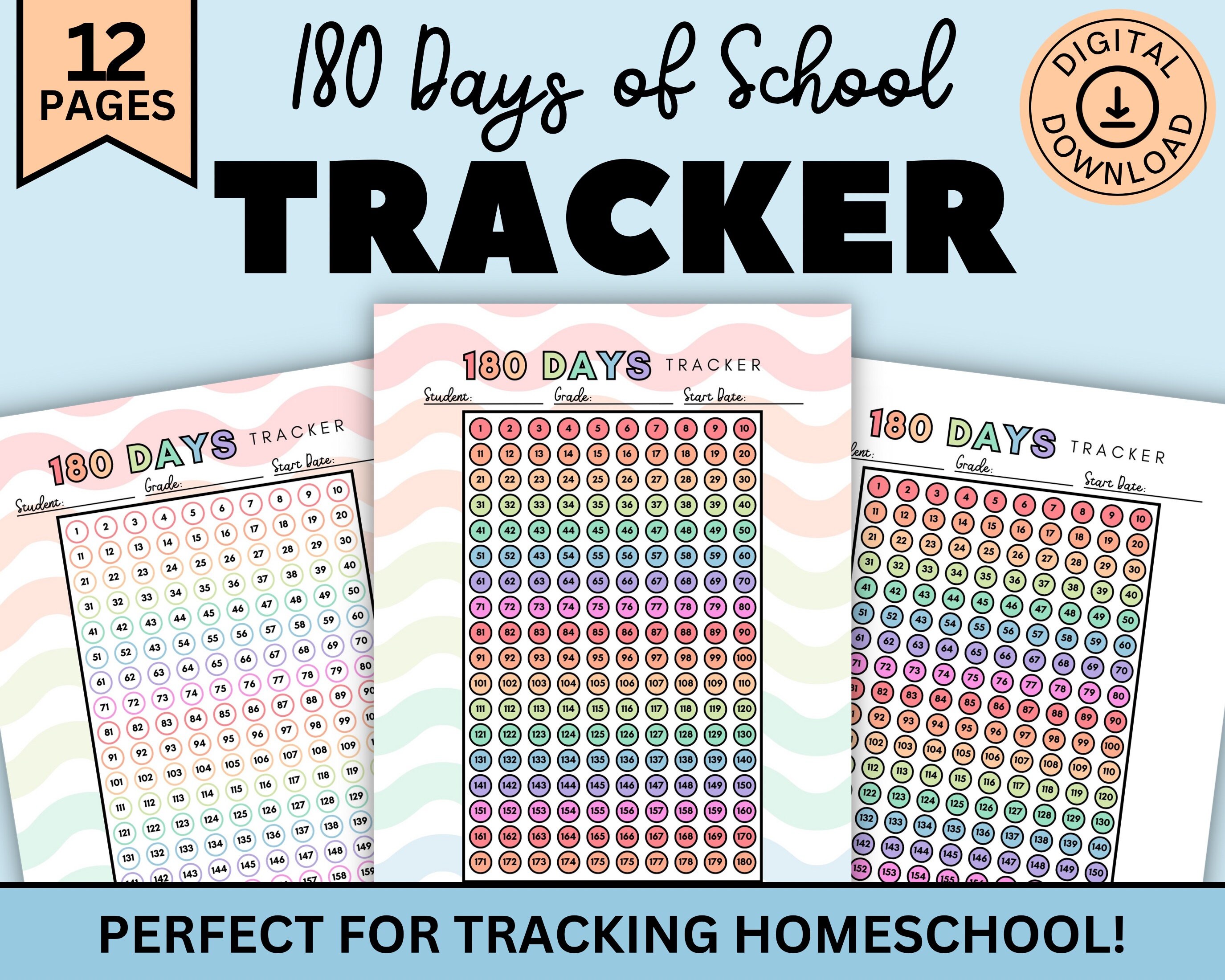 180 Days of School, 180 Days Countdown, 180 Day Tracker, Day Count for