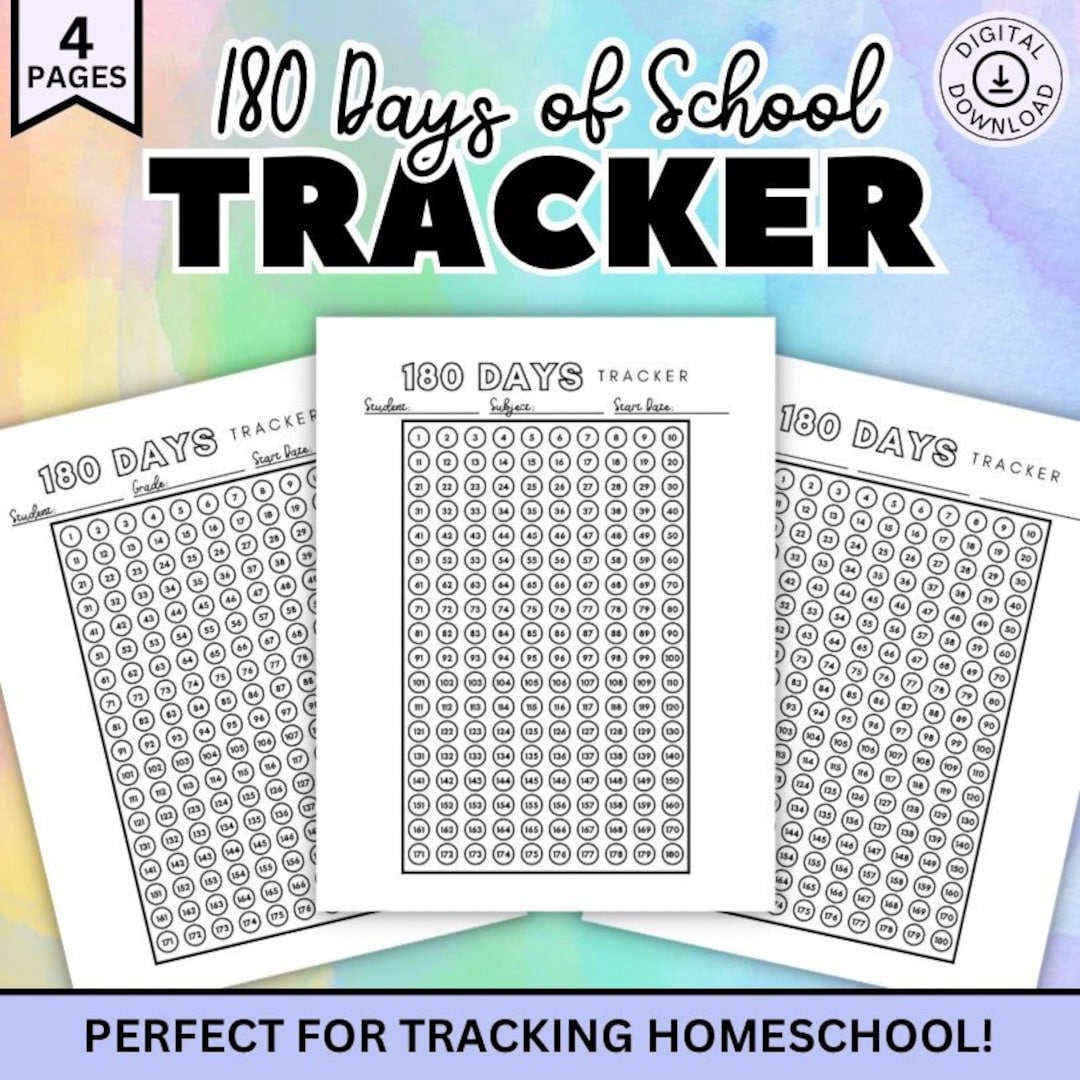 180 Day Tracker, 180 Days of School, 180 Days Countdown, Day Count for
