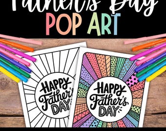 Father's Day Pop Art Coloring Pages, Printable Craft (PDF)