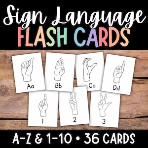 Sign Language Flash Cards, ASL, American Sign Language Cards, Sign Language Alphabet, Sign Language Numbers 1-10, ASL Cards, Finger Spelling