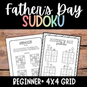 FATHER’S DAY Sudoku, Father’s Day Games, Dad’s Day Activity, Math Games, Sudoku Puzzles, Number Game, Logic Puzzles, Beginner Sudoku
