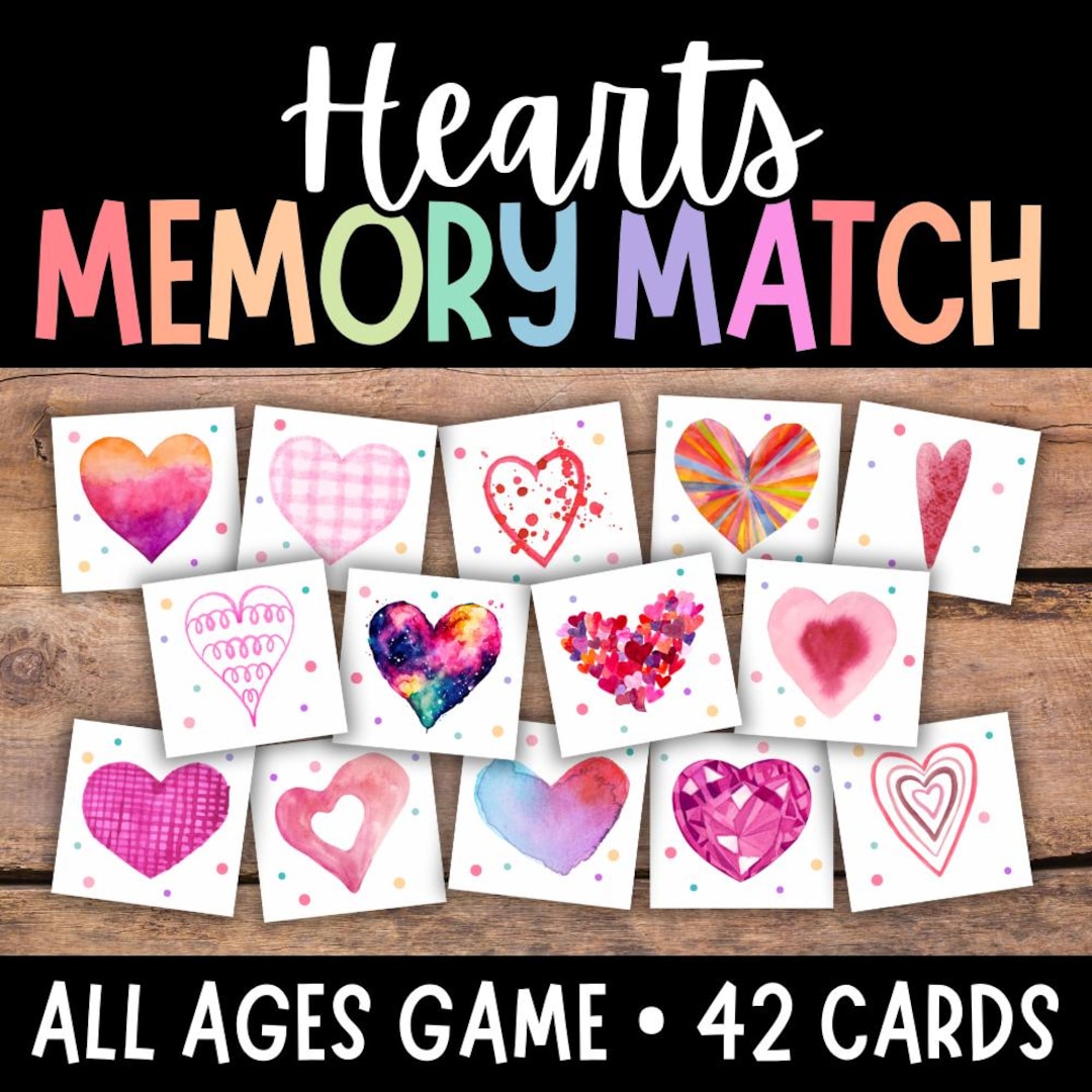 Hearts Memory Match, Valentines Card Game, Pattern Recognition (PDF) - Etsy