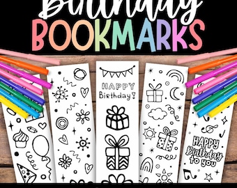 Birthday Coloring Bookmarks, Bookmarks for Coloring, Bookmarks Printable, Bookmarks for Gifts, Printable Bookmarks, Birthday Party Bookmark