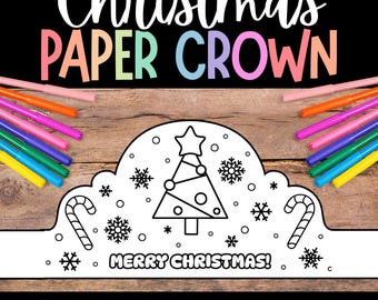 Christmas Tree Hat Craft, Holiday Paper Crown, Kids Coloring Printable