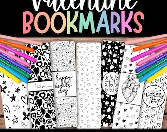 Valentine’s Day Coloring Bookmarks, Printable Bookmark