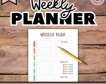 Weekly Planner, Printable Weekly Planner, Weekly Plan, Habit Tracker, Planner Page, Big Planner