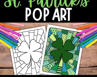 St Patrick’s Day Coloring Pages, Saint Patrick’s Coloring Sheets, Shamrock Coloring, Pop Art Coloring Pages, Adult Coloring, Kids Coloring