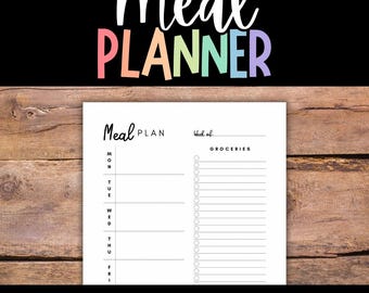 Printable Meal Planner, Weekly Meal Planning, Meal Plan and Grocery List, Minimalist Meal Plan, Simple Meal Planner, Meal Plan Download
