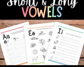 Printable Vowel Worksheets, Short and Long Vowel Sounds, Vowel Practice Activity, Kindergarten Reading Activities, Preschool, Educational