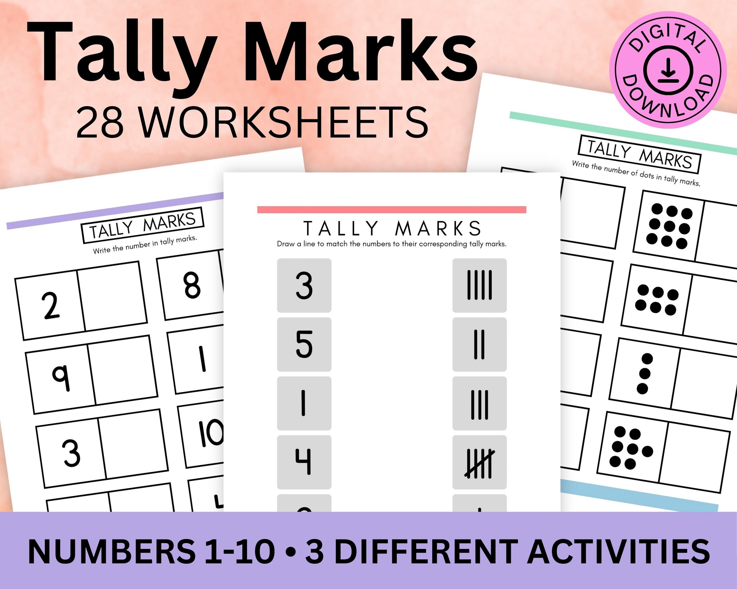 Tally Marks Worksheets Math for Toddlers Preschool - Etsy