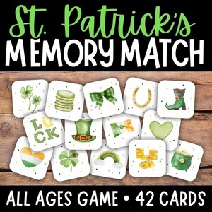 St. Patrick's Day-kaartspel, afdrukbare herinneringsmatch, St. Patrick's-spel, educatieve kaarten, thuisschoolspel, schoolspel, geheugenspel