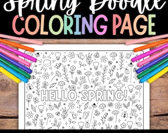 Página para colorear de PRIMAVERA, Hoja para colorear de garabatos de primavera, Tapete para colorear de primavera, Dibujos de flores para colorear, Dibujos fáciles para colorear, Dibujos para colorear para adultos, Dibujos para colorear para niños