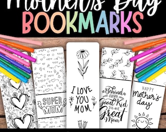 Mother's Day Coloring Bookmarks, Printable Mom Gift (PDF)