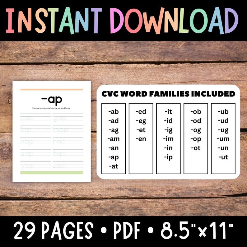 CVC Word Worksheets, CVC Spelling, CVC Word Tracing Worksheets, Handwriting Sheets, Preschool Spelling, Kindergarten Word Pages, First Grade image 3