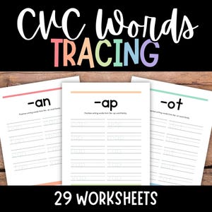CVC Word Worksheets, CVC Spelling, CVC Word Tracing Worksheets, Handwriting Sheets, Preschool Spelling, Kindergarten Word Pages, First Grade image 1
